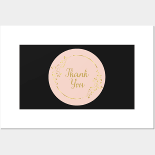 Thank You with Gold Flower - Pink Posters and Art